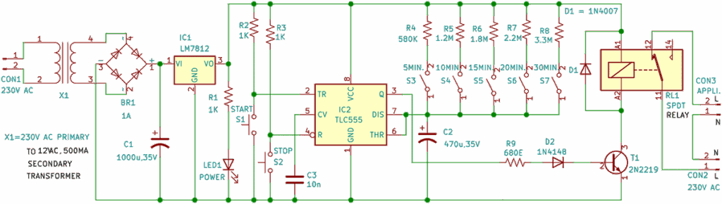Diagrama del prototipo del temporizador en un protoboard